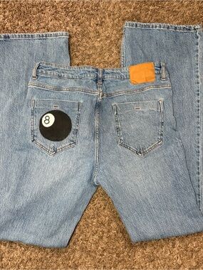 Zara Hand-Painted 8 Ball Flare Jeans Size 12